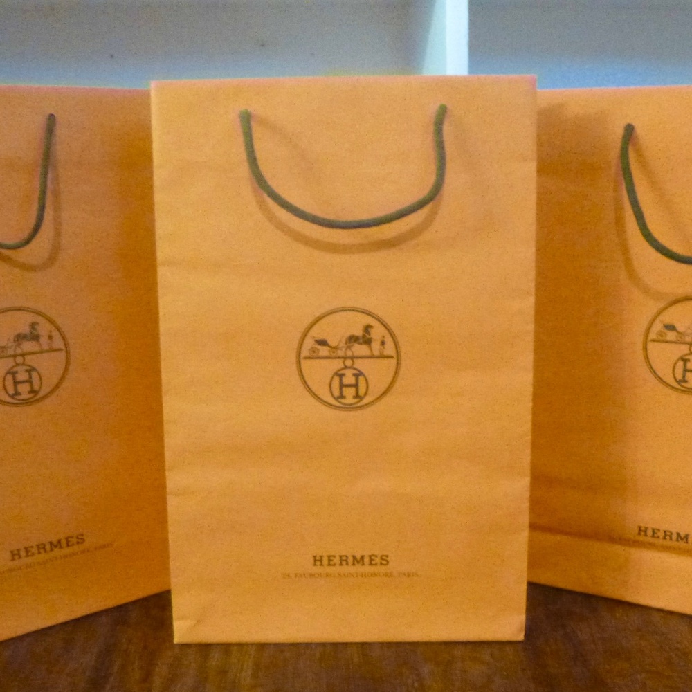 3 AUTHENTIC HERMES ORANGE PAPER SHOPPING / GIFT BAGS